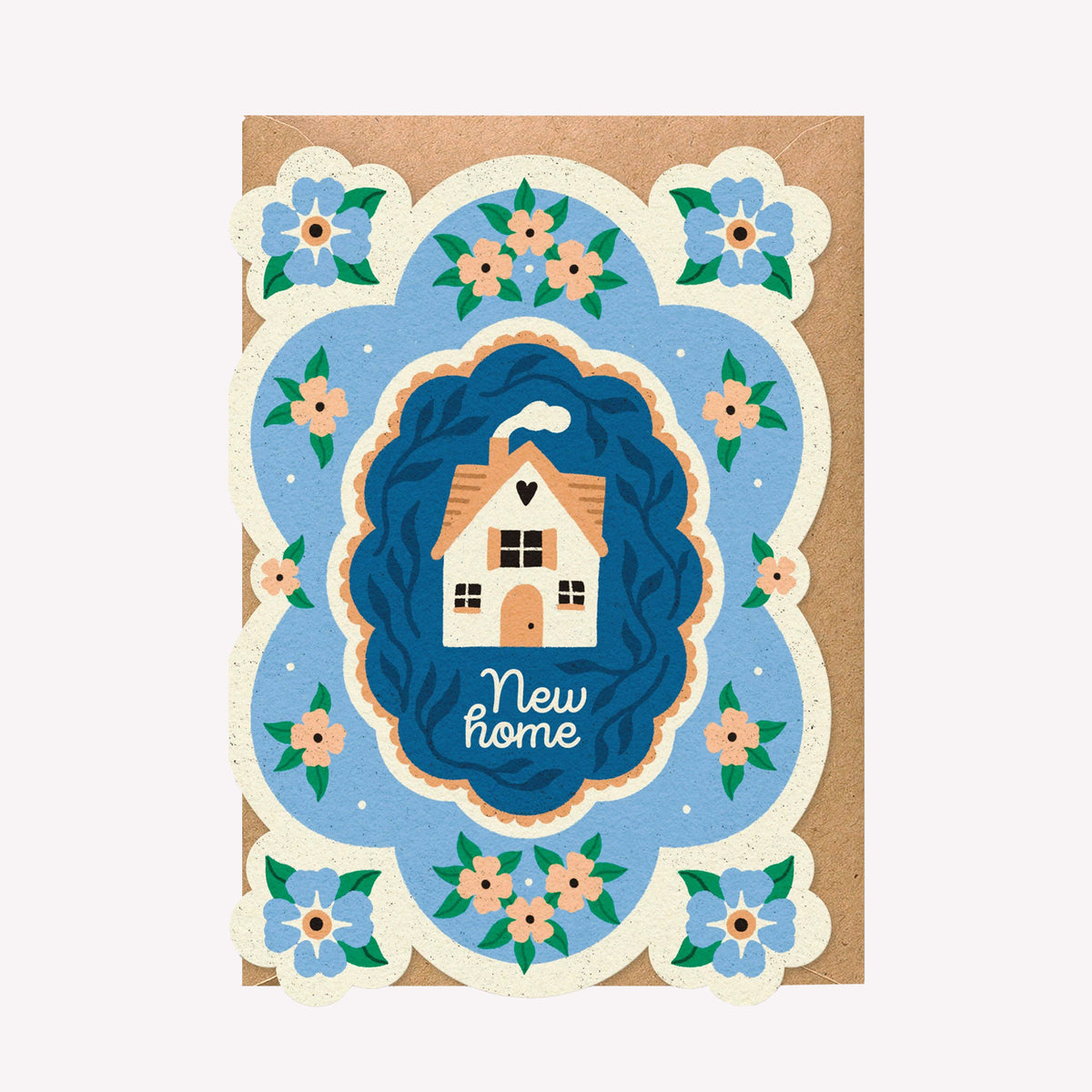New Home Blue Cottage Die-Cut Greetings Card