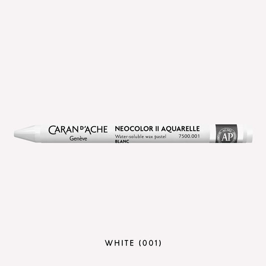 Caran d'Ache Neocolor II Aquarelle water-soluble wax pastel in white (001) on a white background.