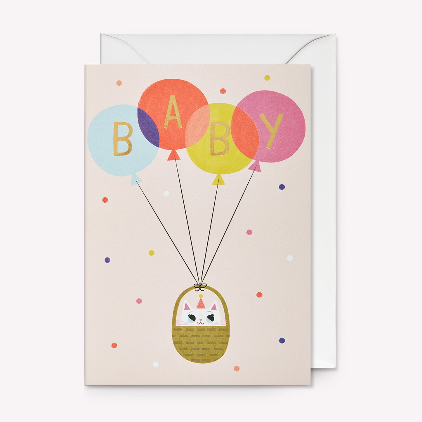 Cat With Balloons New Baby Greetings Card