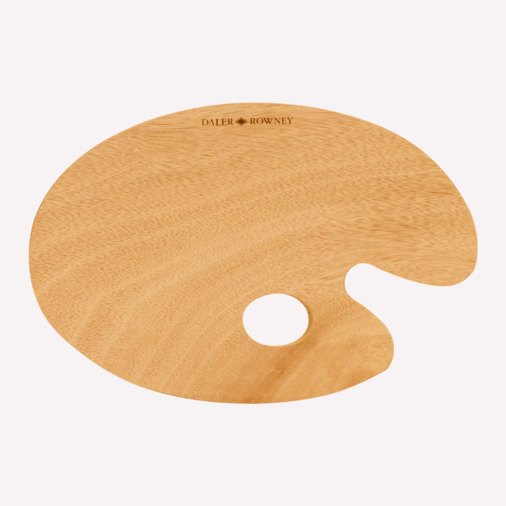 Daler-Rowney traditional wooden hook palette with thumb hole for comfortable grip.