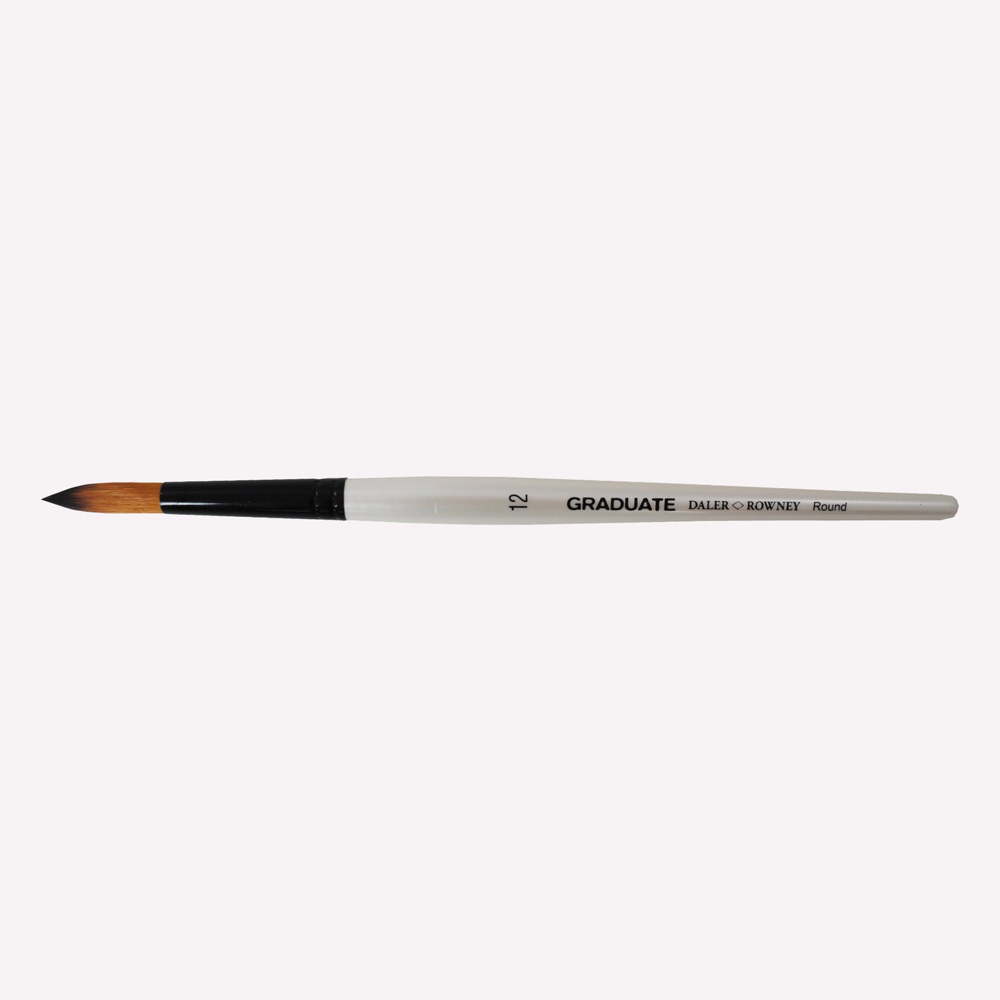 Daler-Rowney graduate synthetic round brushes in size 12. Round bristles are suitable for painting lines of varying width. Brushes have a white handle and black ferrule.