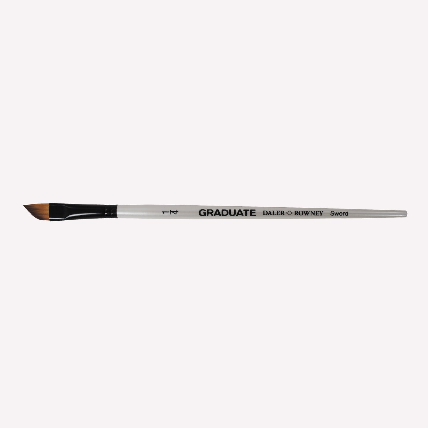 Daler-Rowney graduate synthetic sword brush in size 1/4 inch, with angled bristles, a black ferrule and a white handle. Suitable for painting with acrylic, watercolour and gouache.