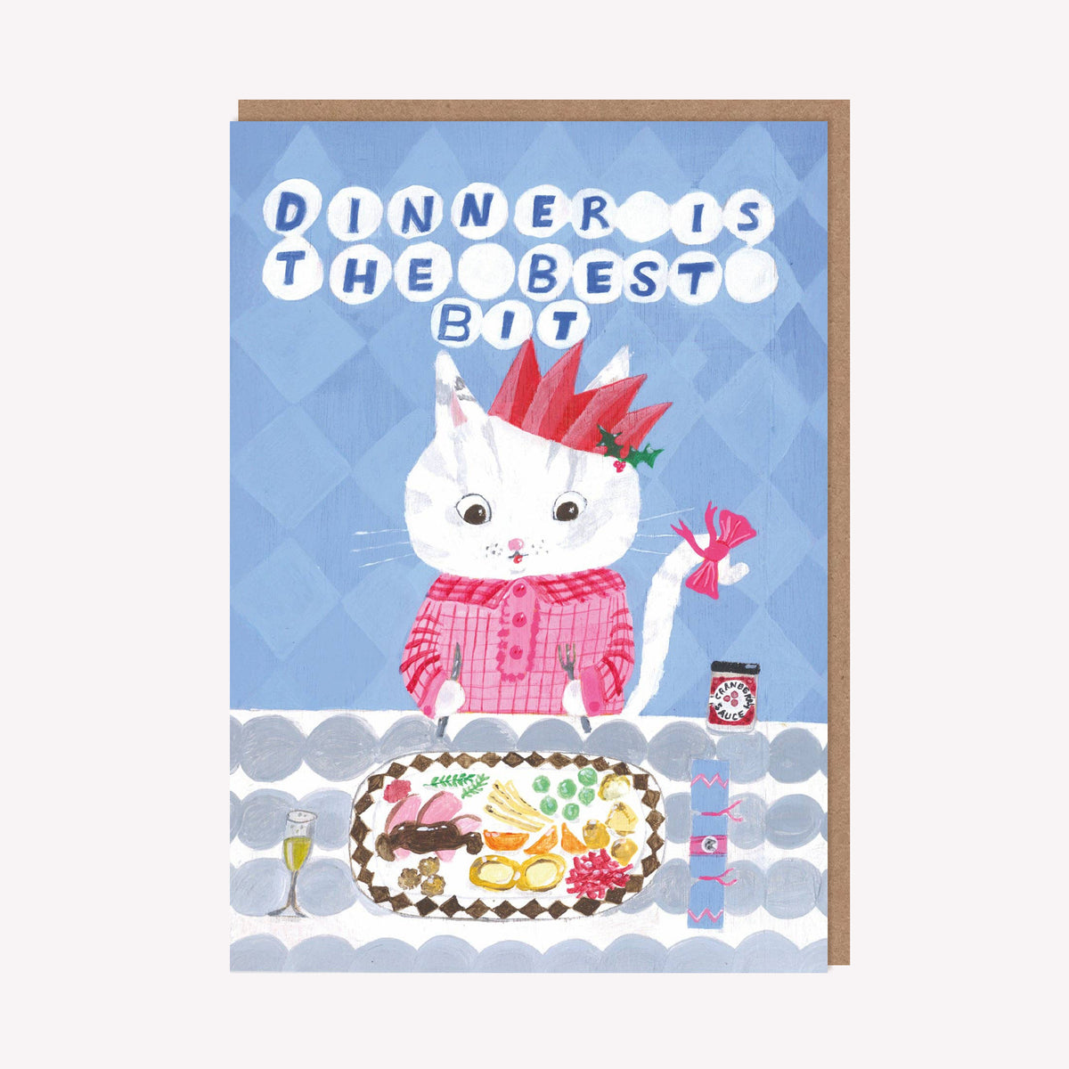 Dinner Is The Best Bit Christmas Cat Greetings Card