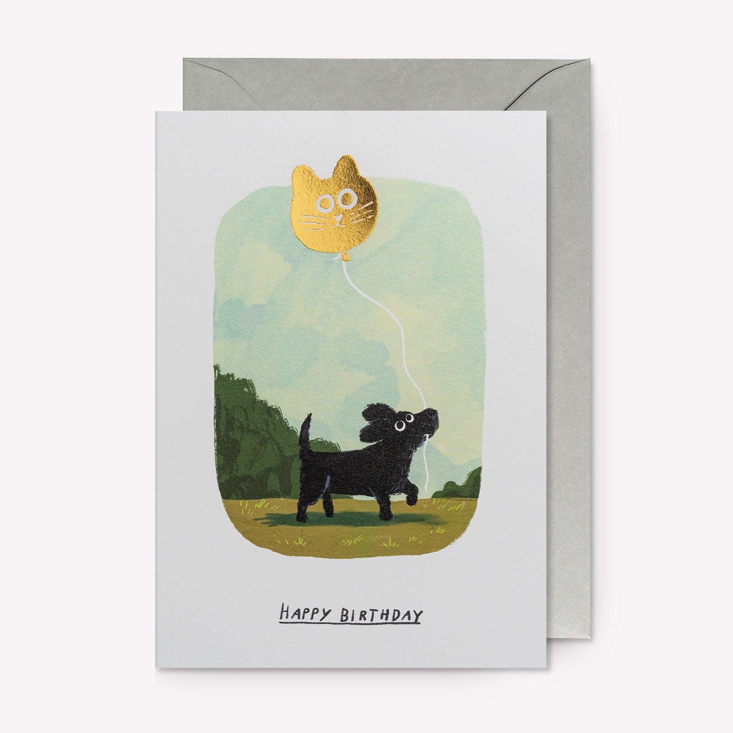 Dog with Cat Balloon Birthday Greetings Card