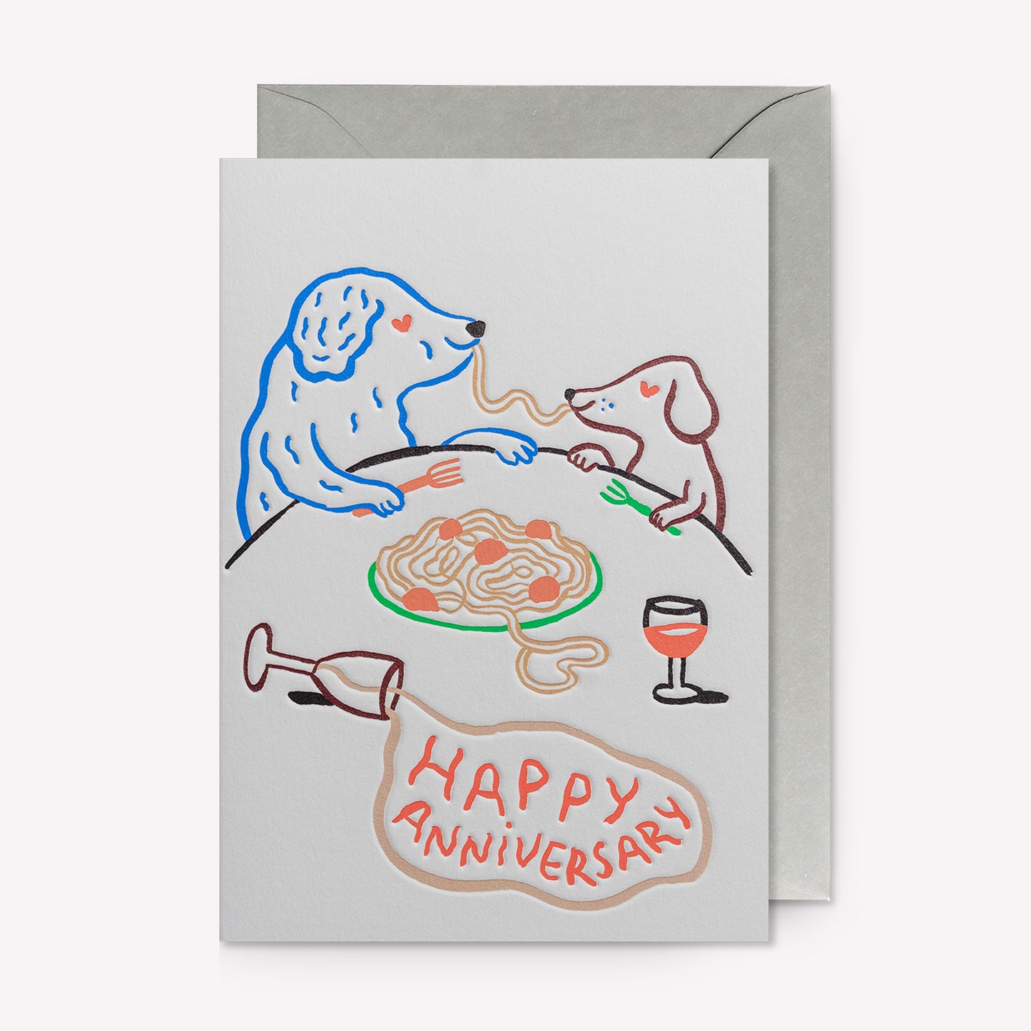 Dogs Eating Spaghetti Anniversary Greetings Card