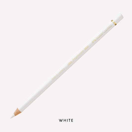 Single Faber-Castell Polychromos artist-quality colour pencils in white.