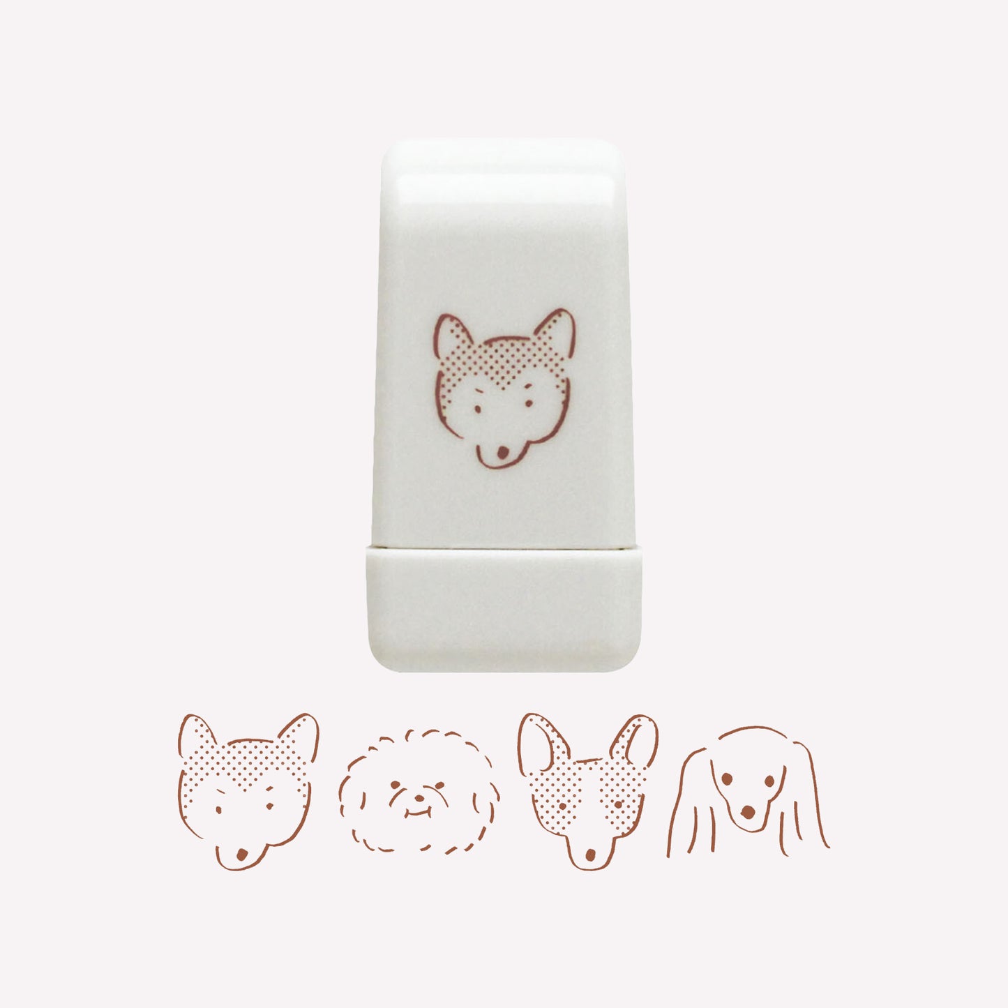 Matoka Deco Loop Stamp of dogs faces with swatch of the stamp pattern.