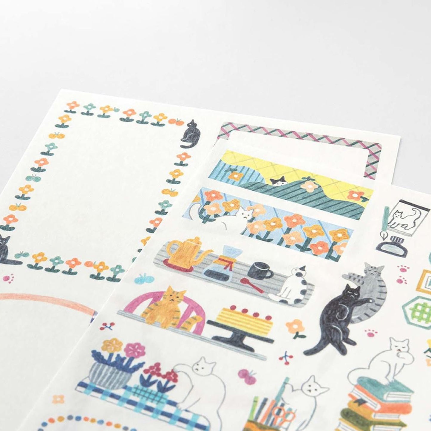 Midori Cats & Books Yuru Log Sticker Sheets (Set of 2)