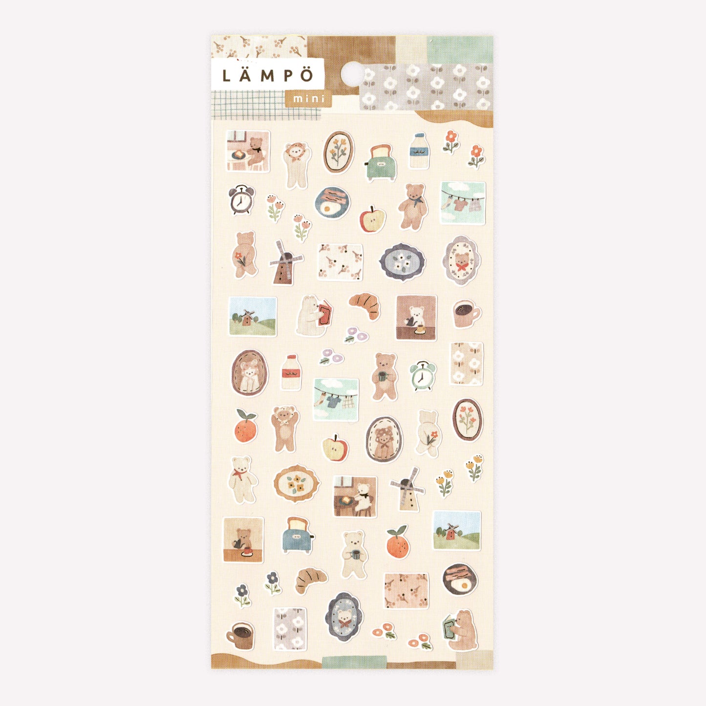 Mind Wave Lämpö sheet of decorative stickers featuring mini designs of bears making breakfast with floral details.