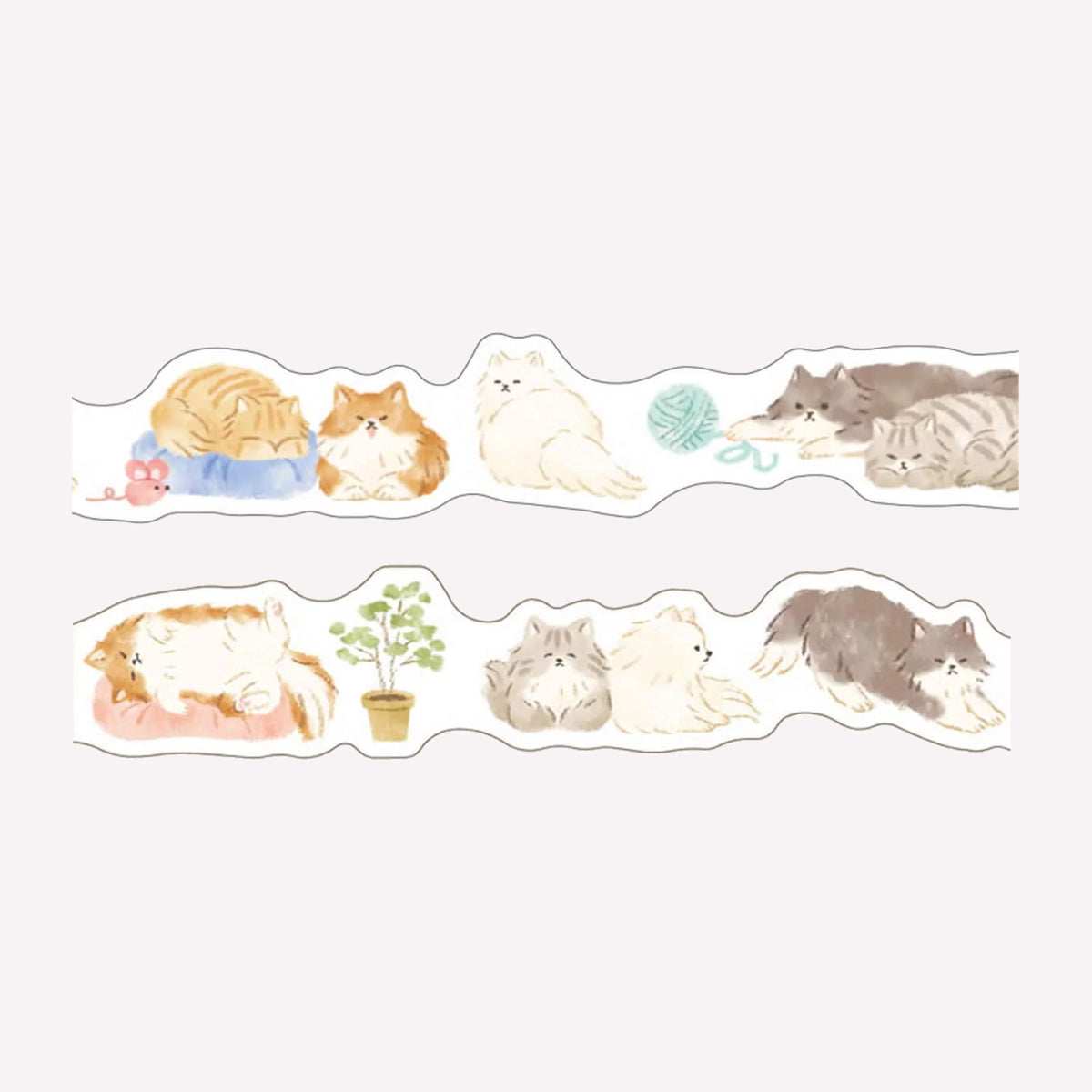 Swatches of the Mind Wave Ohirune Family Kitten Die Cut Washi Tape featuring cute cat illustrations in various sleepy positions.