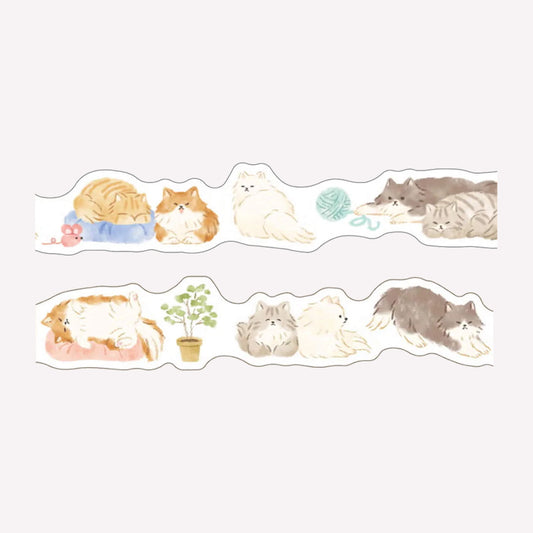 Swatches of the Mind Wave Ohirune Family Kitten Die Cut Washi Tape featuring cute cat illustrations in various sleepy positions.