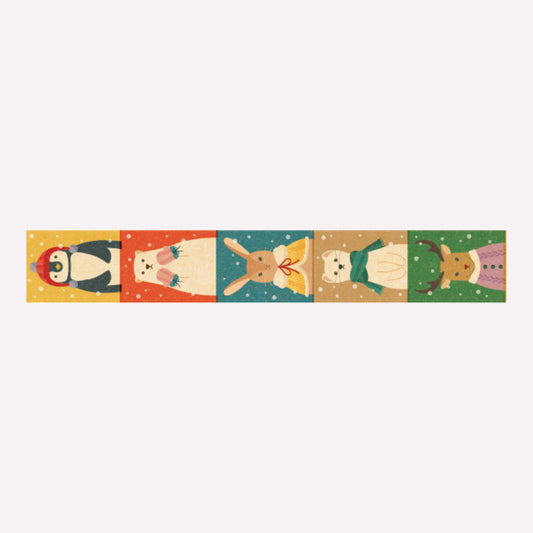 MT's Winter Attive washi tape pattern of animals wearing winter clothing.