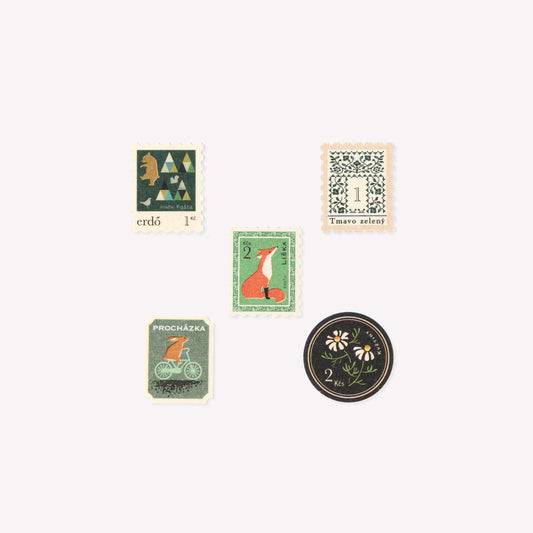 NB Nuku Antique Stamp Green Washi Flake Stickers