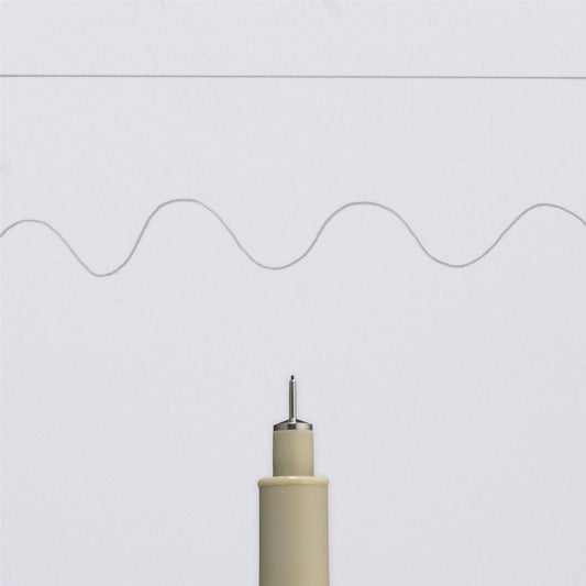 Swatch of the Sakura Micron FIneliner in size 005 showing a fine 0.2mm cool grey line.