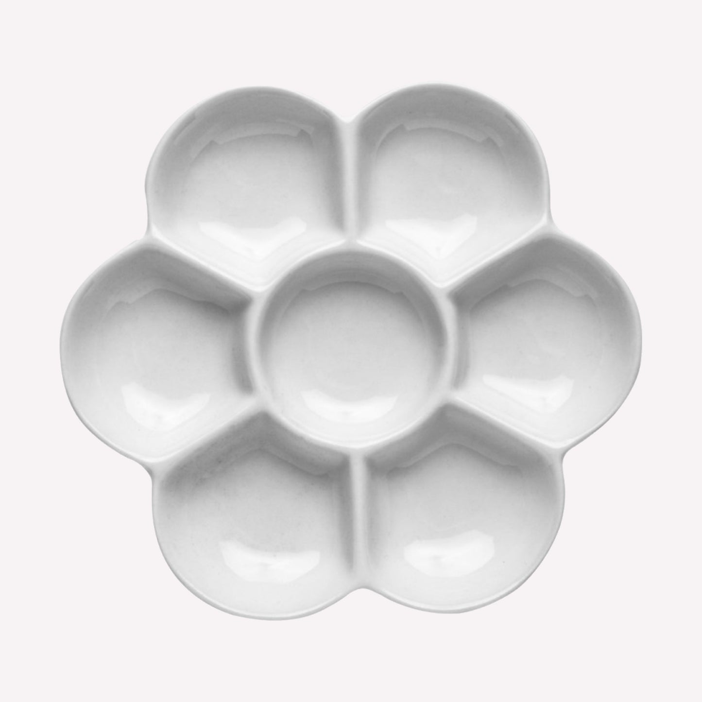 Ceramic 7 well flower-shaped paint palette mixing and storing watercolour, gouache and acrylic paint.