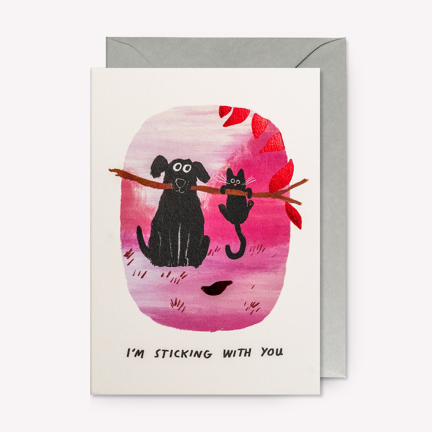 Dog and Cat Sticking With You Greetings Card