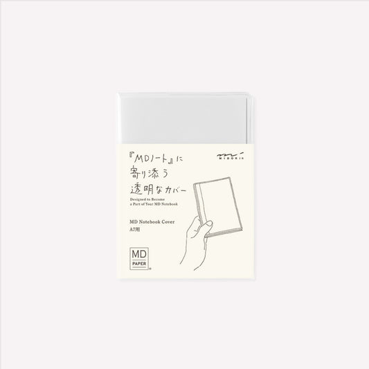MD clear notebook cover to suit the MD A7 notebook, packaged with minimal white design. 