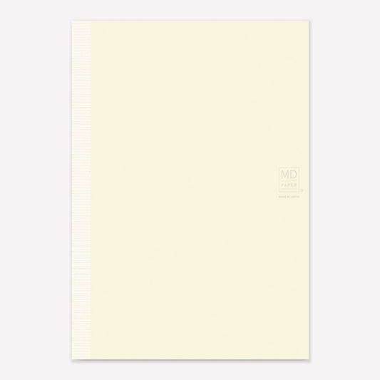 MD Paper A5 Notebook with a minimalist cream cover embossed with the MD logo. 