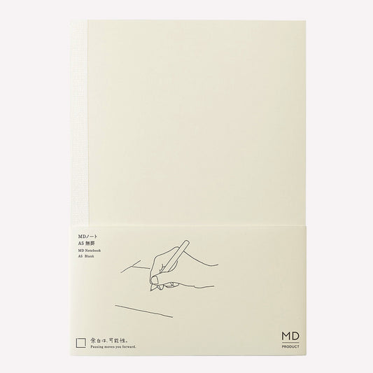 MD Product A5 blank paper cream covered notebook with minimalist packaging. 