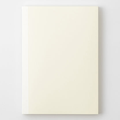 MD Product A5 notebook with a minimal cream cover, thread binding and the MD logo embossed on the back. 