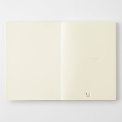 MD Product A5 notebook front pages featuring a minimalist design including room to write your name as well as the MD Product logo. 