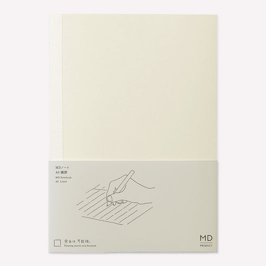MD Product A5 lined notebook with a simple cream cover and minimal design packaging. 