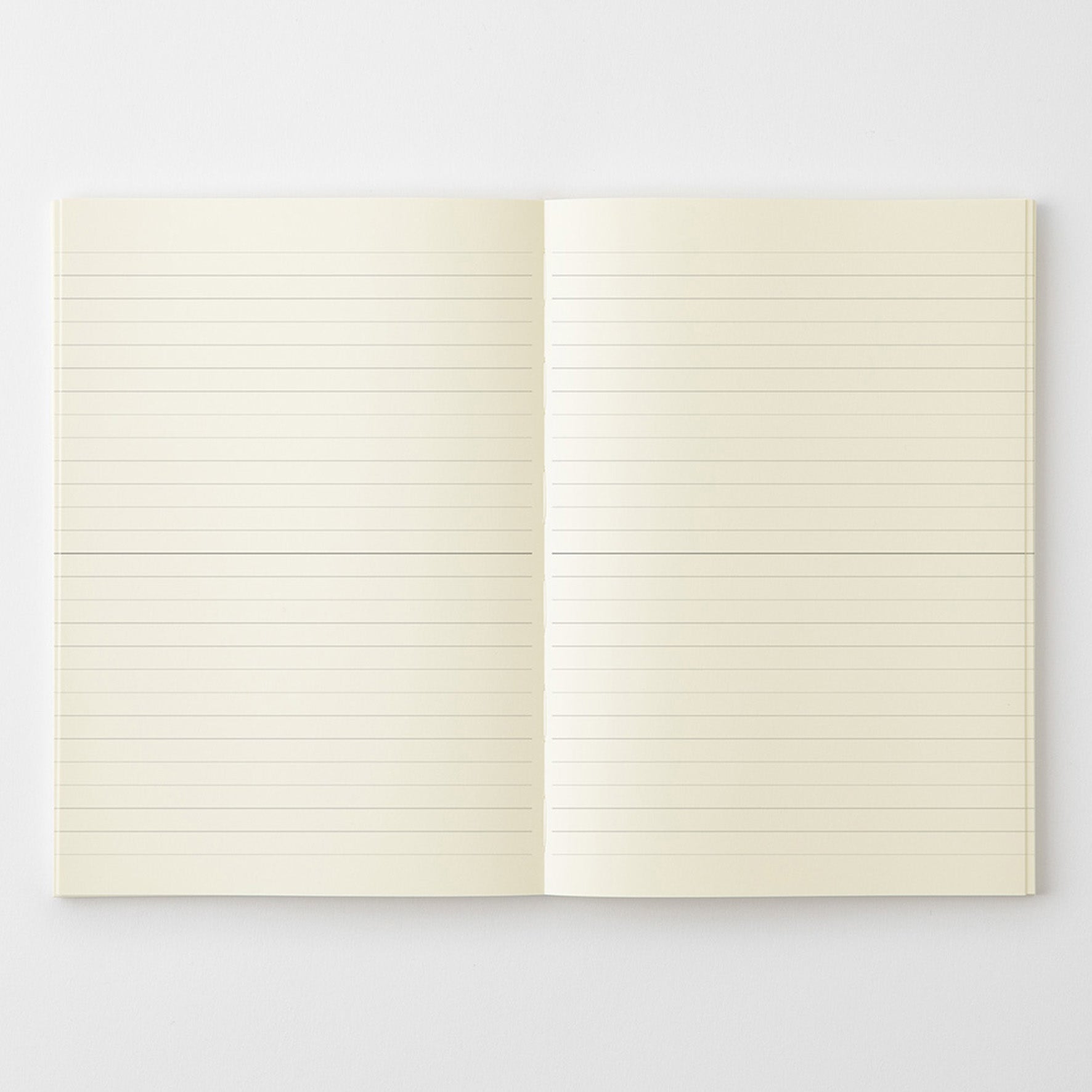 MD Product A5 notebook with lined pages and thread stitch binding to open flat. 
