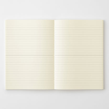 MD Product A5 notebook with lined pages and thread stitch binding to open flat. 