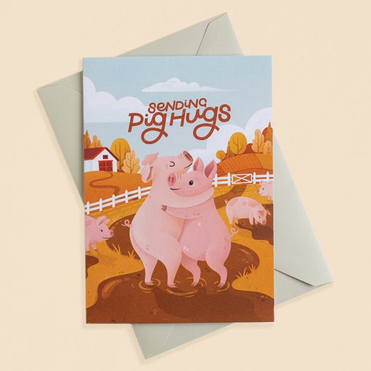 Sending Pig Hugs Greetings Card