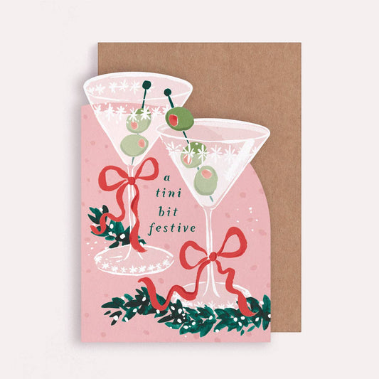 A Tini Bit Festive Martini Die-Cut Christmas Greetings Card