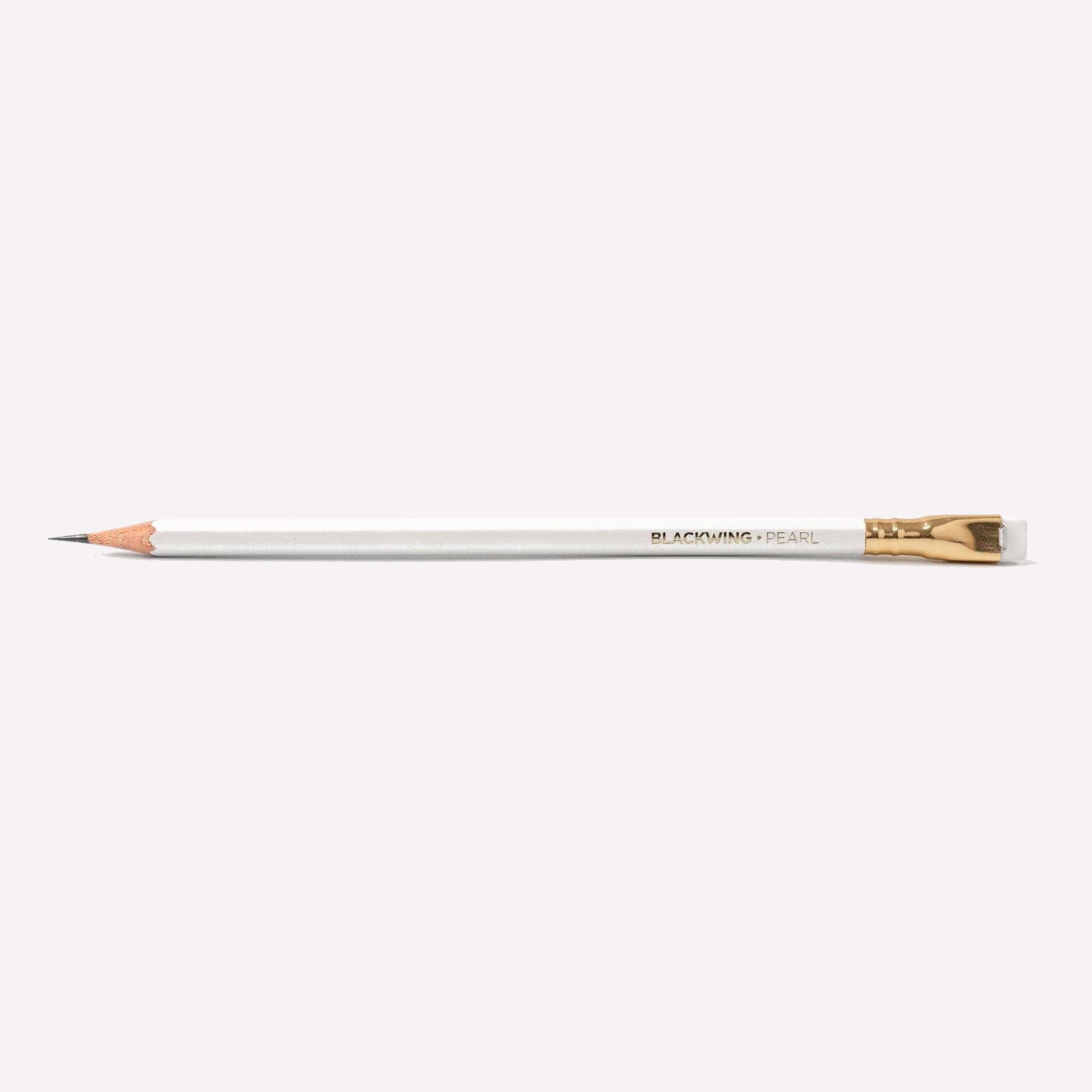 Blackwing pearl graphite drawing pencil with a white barrel and white eraser. 