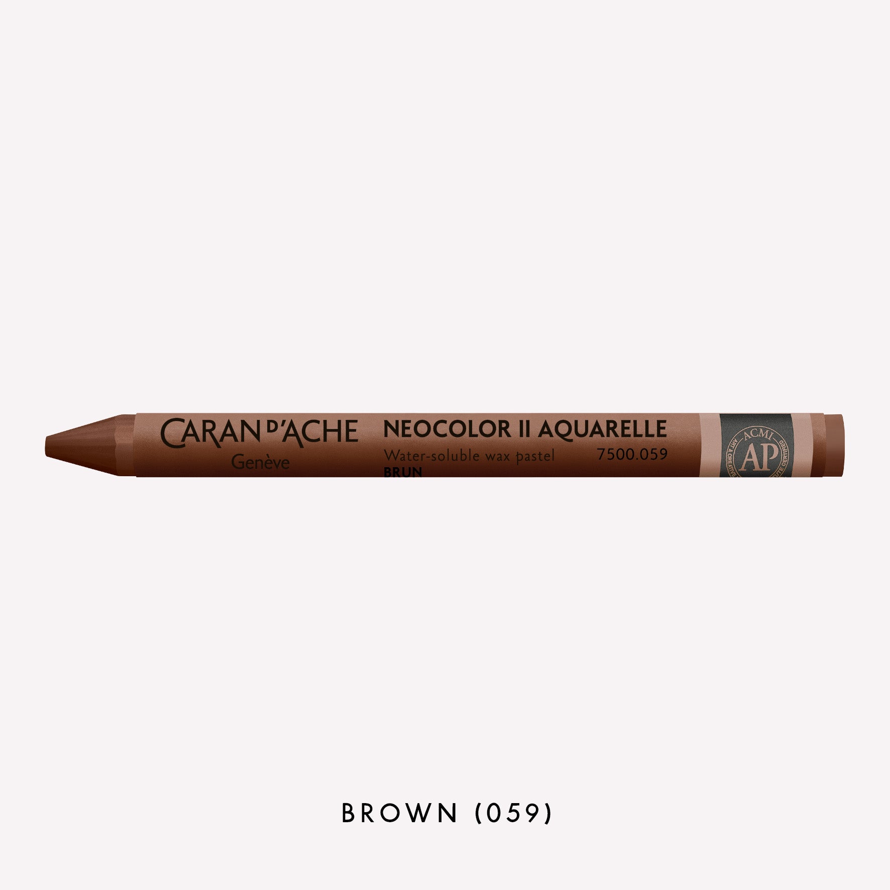 Caran d'Ache Neocolor II Aquarelle water-soluble wax pastel in Brown (059) on a white background. 