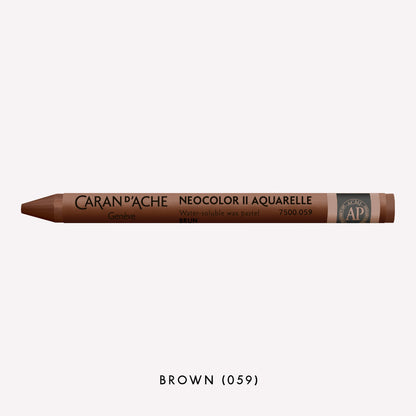 Caran d'Ache Neocolor II Aquarelle water-soluble wax pastel in Brown (059) on a white background. 