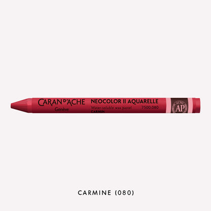 Caran d'Ache Neocolor II Aquarelle water-soluble wax pastel in Carmine (080) on a white background. 