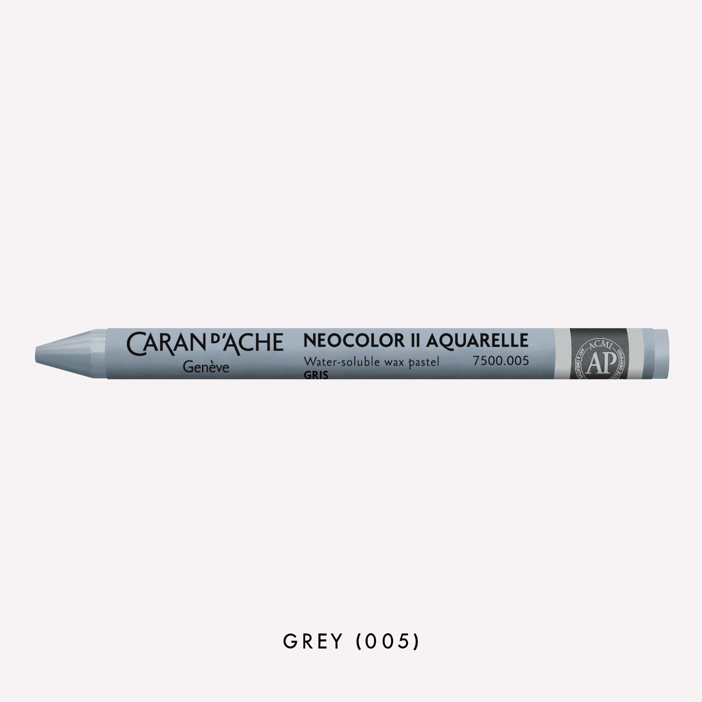 Caran d'Ache Neocolor II Aquarelle water-soluble wax pastel in Grey (005) on a white background. 