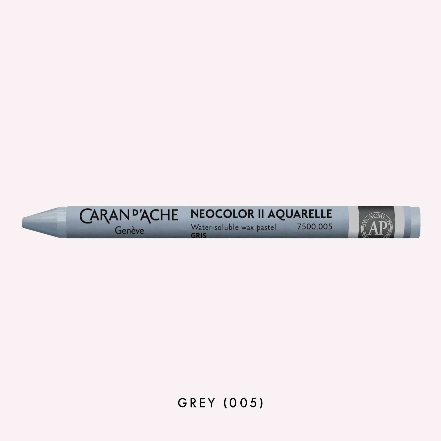 Caran d'Ache Neocolor II Aquarelle water-soluble wax pastel in Grey (005) on a white background. 