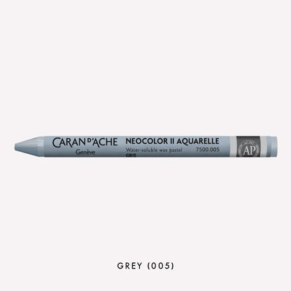 Caran d'Ache Neocolor II Aquarelle water-soluble wax pastel in Grey (005) on a white background. 