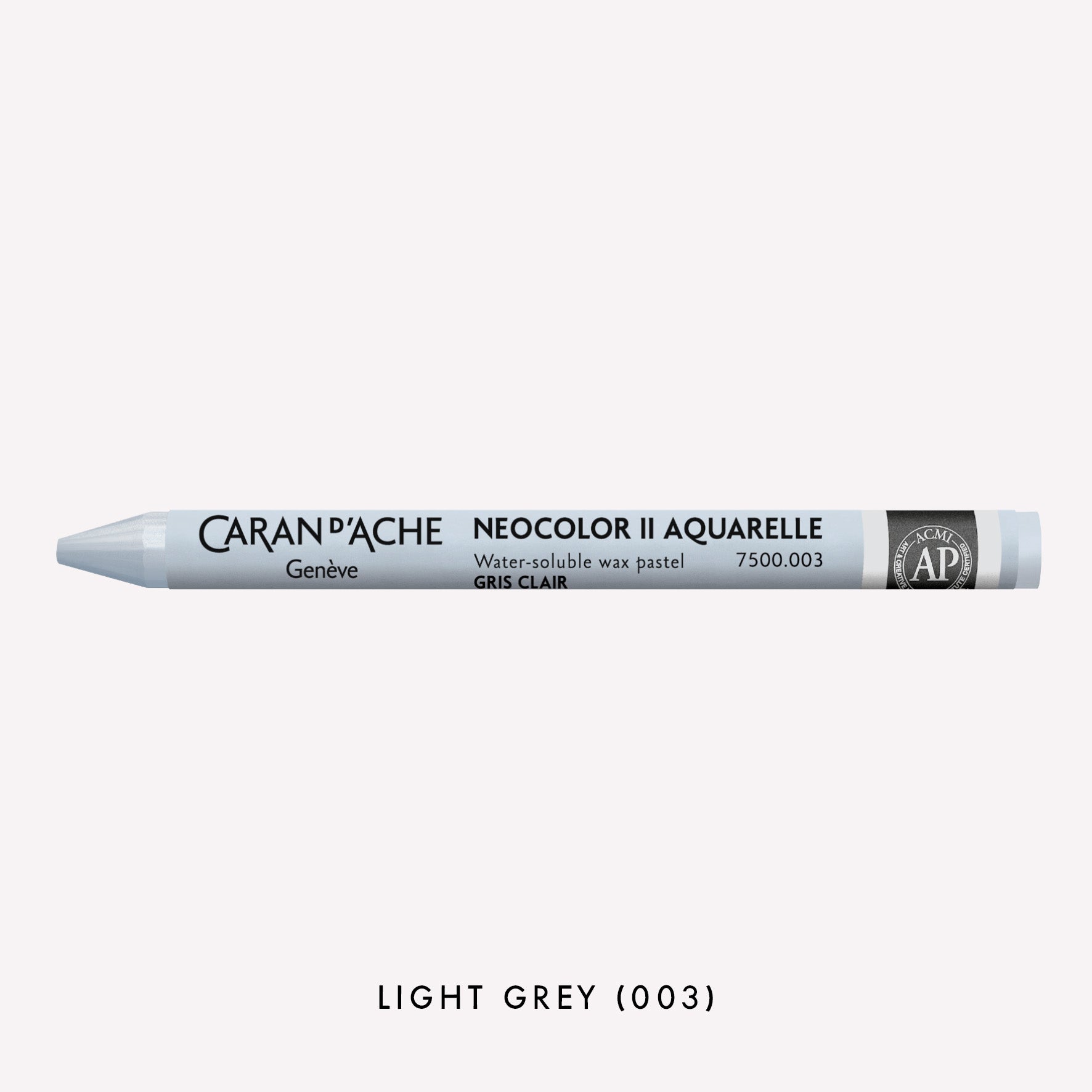 Caran d'Ache Neocolor II Aquarelle water-soluble wax pastel in Light Grey (003) on a white background. 