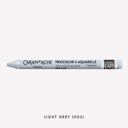 Caran d'Ache Neocolor II Aquarelle water-soluble wax pastel in Light Grey (003) on a white background. 