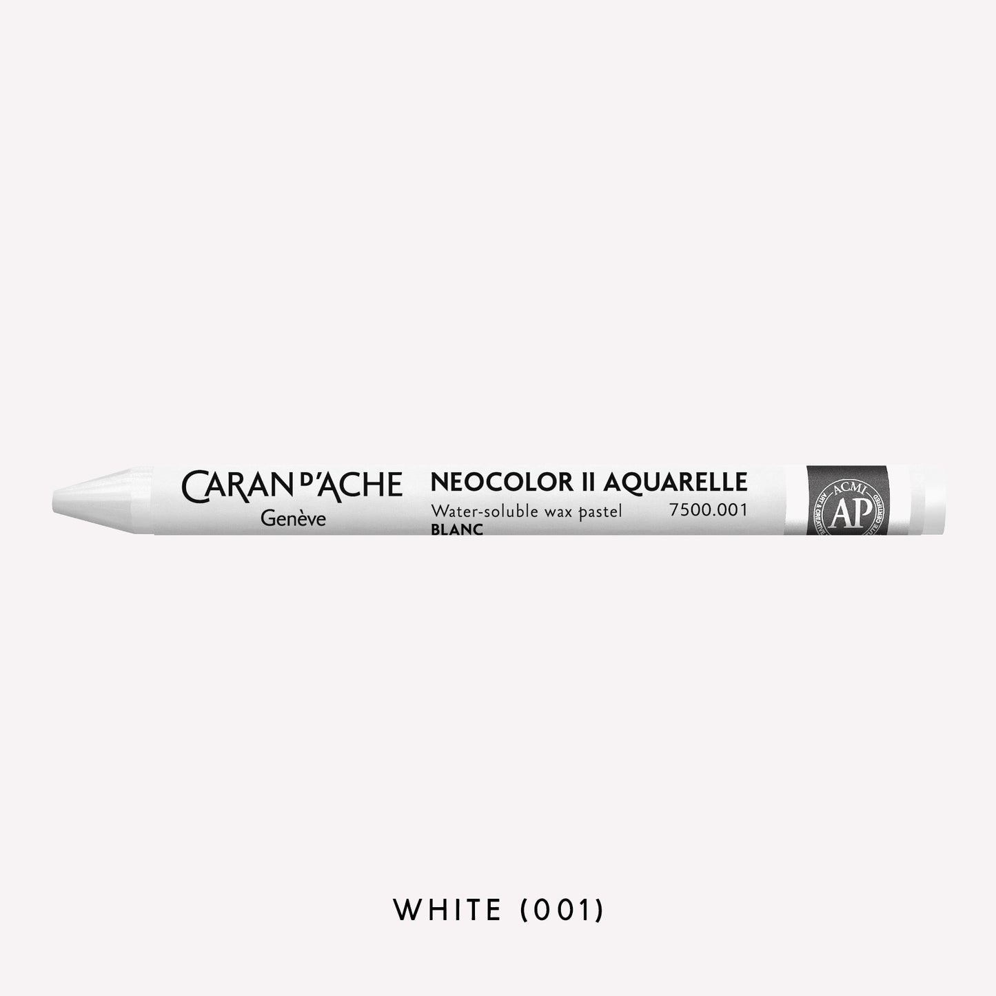 Caran d'Ache Neocolor II Aquarelle water-soluble wax pastel in white (001) on a white background. 