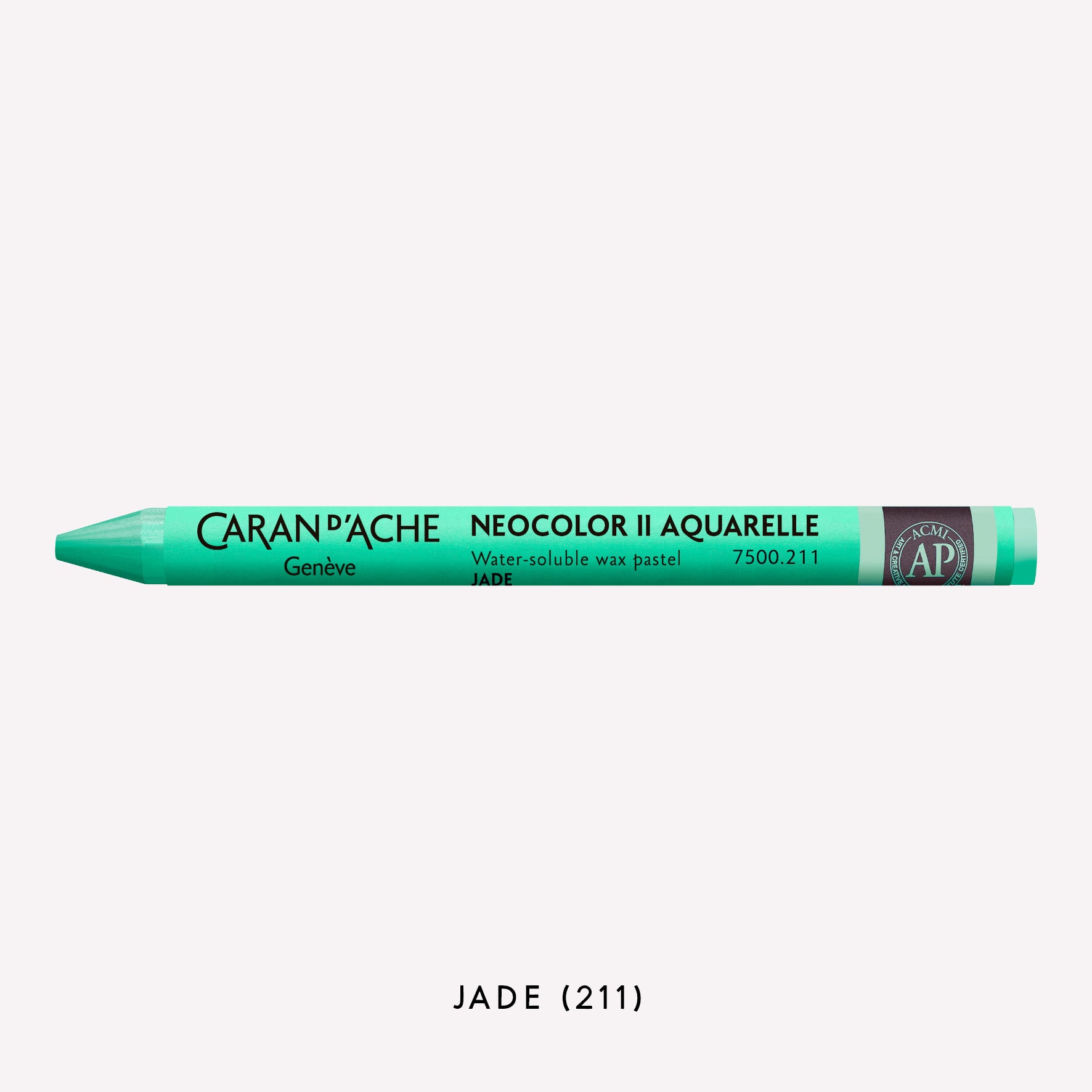 Caran d'Ache Neocolor II Aquarelle water-soluble wax pastel in Jade Green (211) on a white background. 