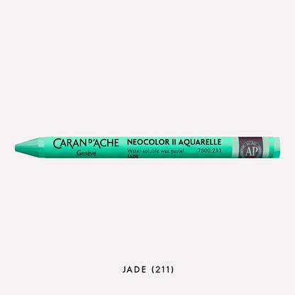 Caran d'Ache Neocolor II Aquarelle water-soluble wax pastel in Jade Green (211) on a white background. 