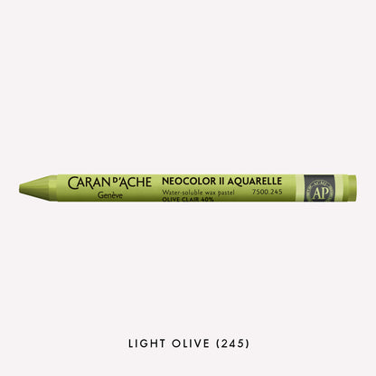 Caran d'Ache Neocolor II Aquarelle water-soluble wax pastel in Light Olive (245) on a white background. 