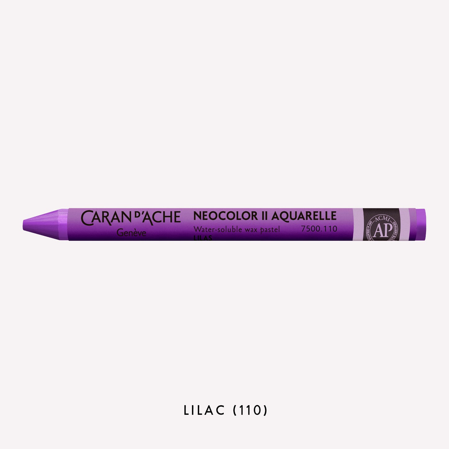 Caran d'Ache Neocolor II Aquarelle water-soluble wax pastel in Lilac (110) on a white background. 