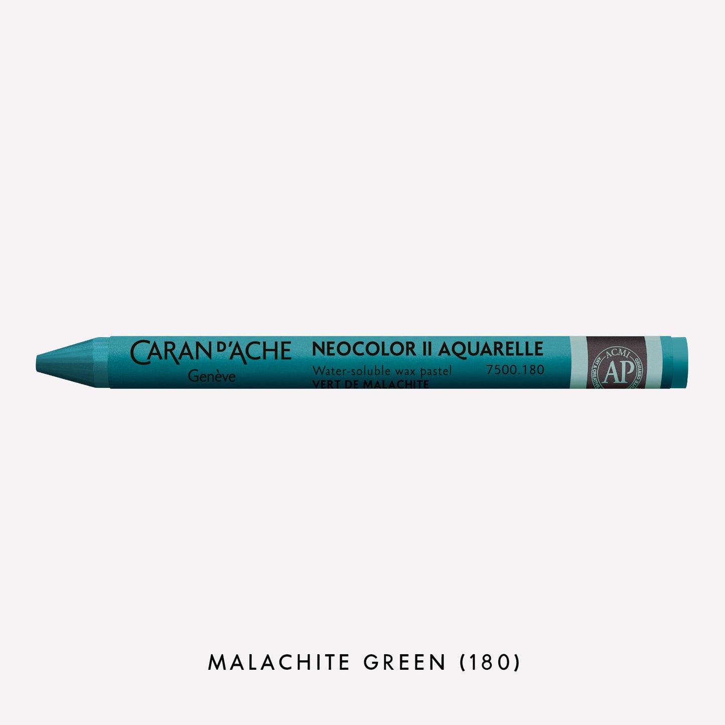 Caran d'Ache Neocolor II Aquarelle water-soluble wax pastel in Malachite Green (180) on a white background. 