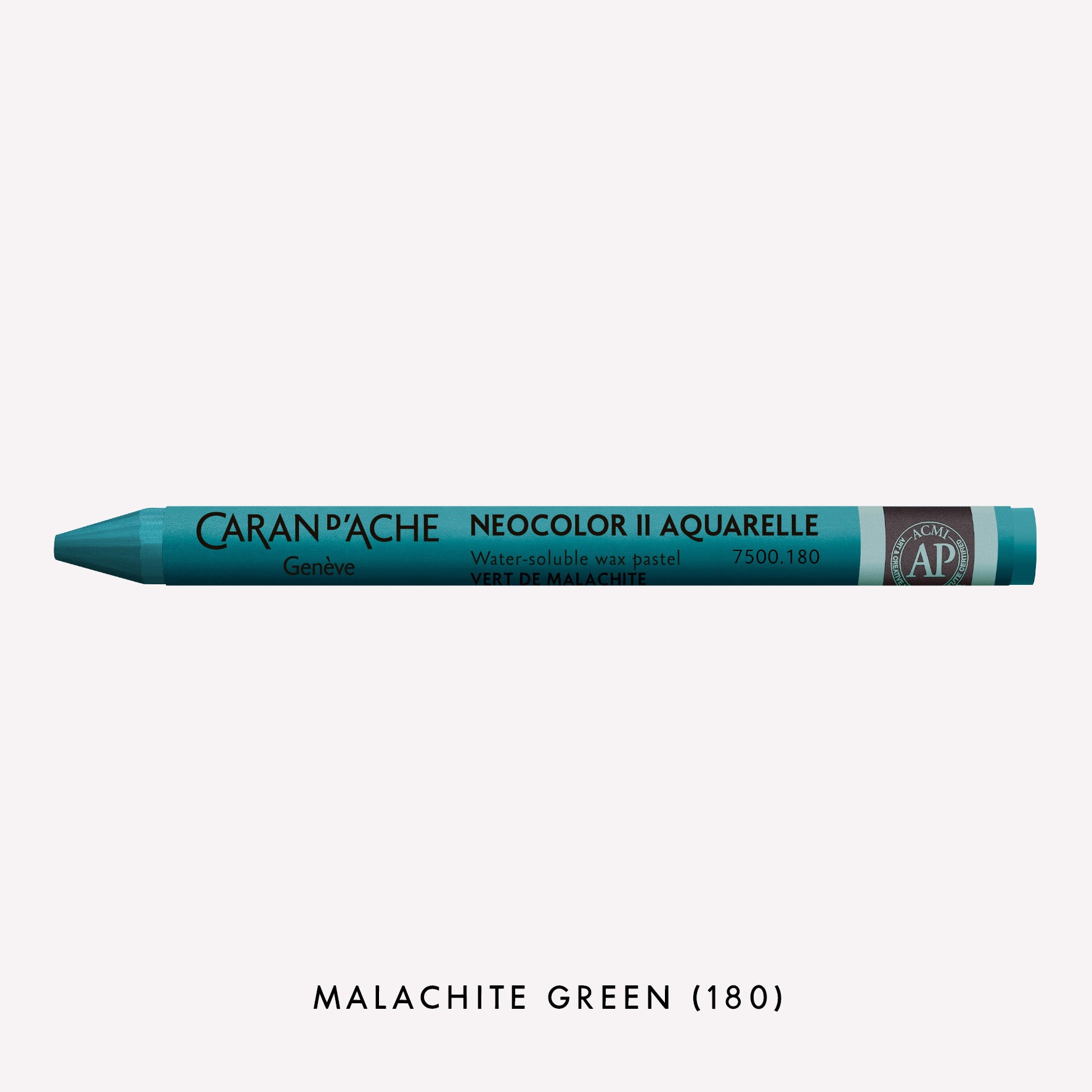 Caran d'Ache Neocolor II Aquarelle water-soluble wax pastel in Malachite Green (180) on a white background. 