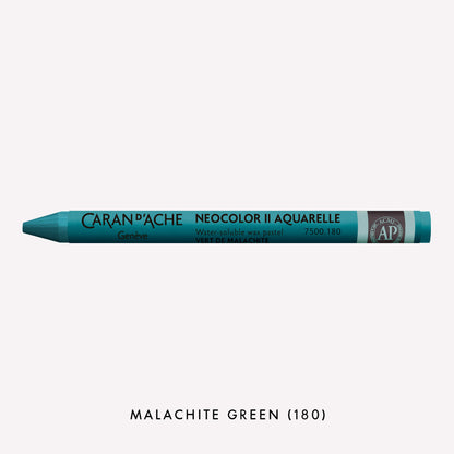 Caran d'Ache Neocolor II Aquarelle water-soluble wax pastel in Malachite Green (180) on a white background. 