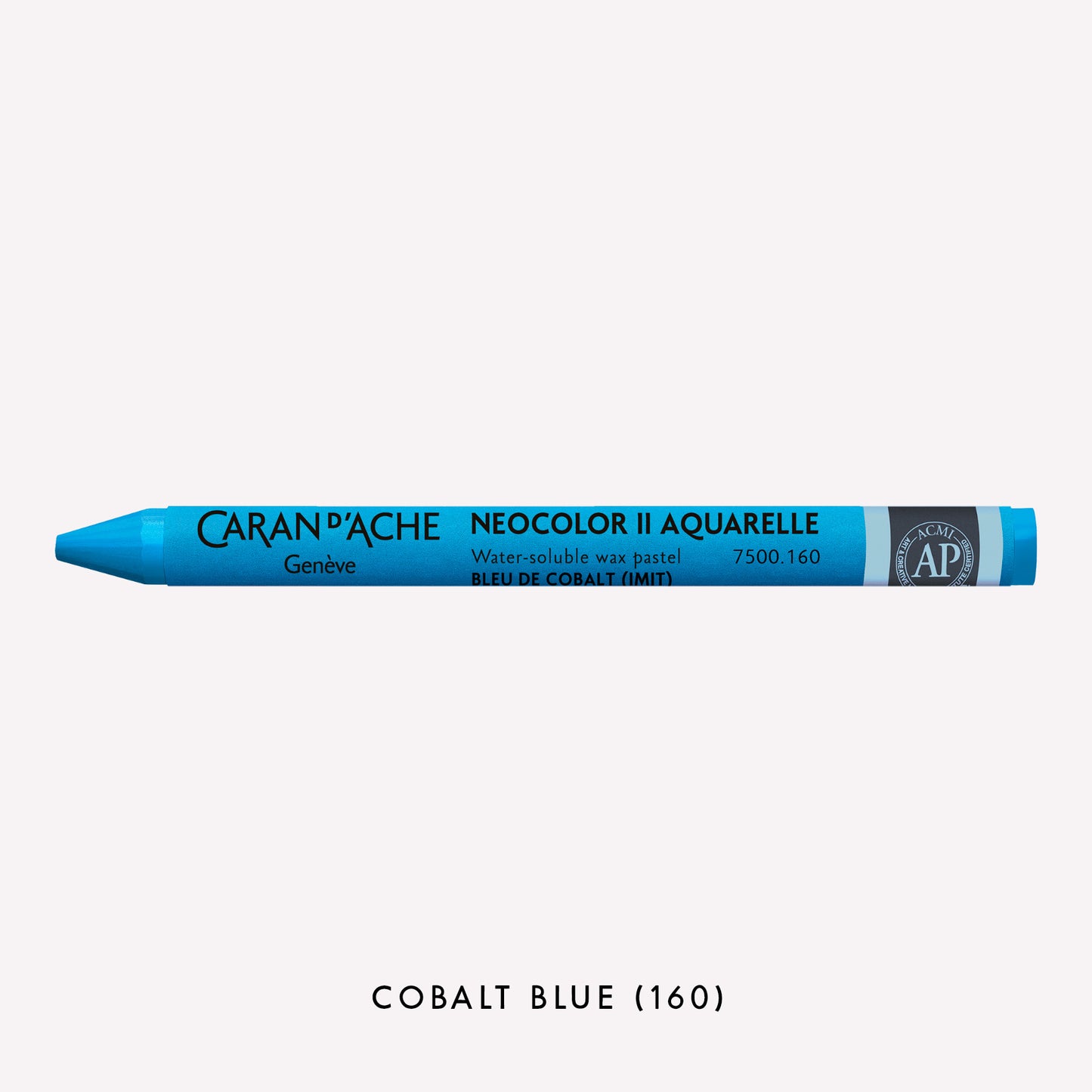 Caran d'Ache Neocolor II Aquarelle water-soluble wax pastel in Cobalt Blue  (160) on a white background. 