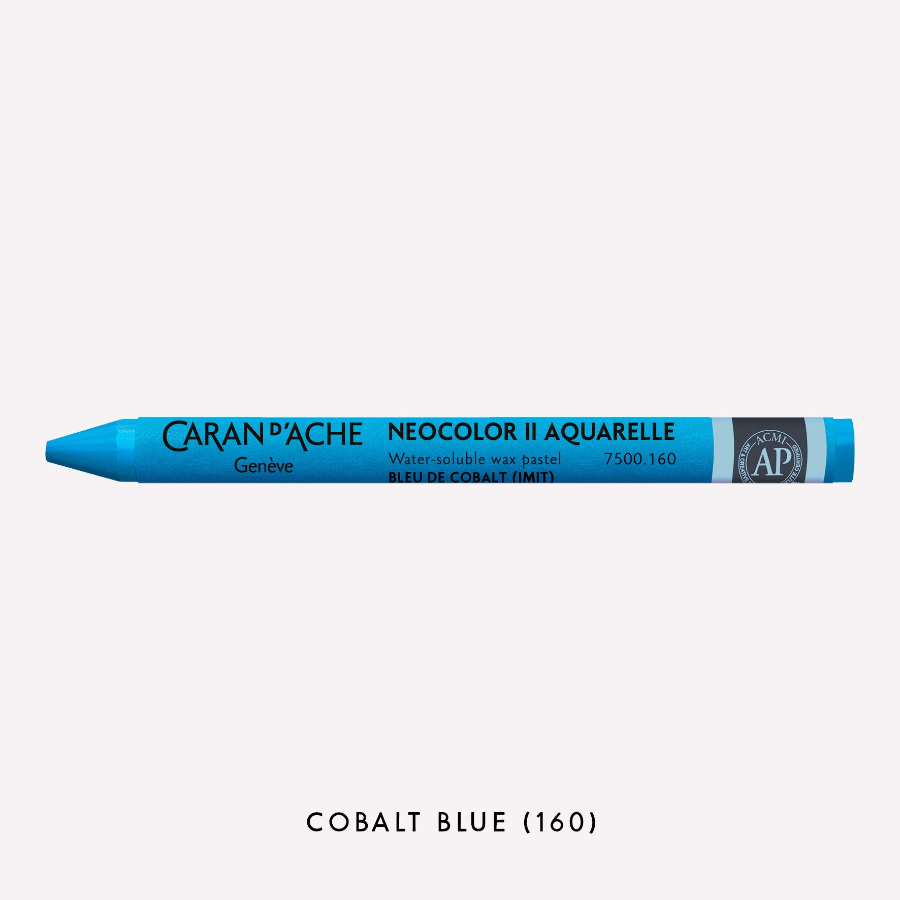 Caran d'Ache Neocolor II Aquarelle water-soluble wax pastel in Cobalt Blue  (160) on a white background. 