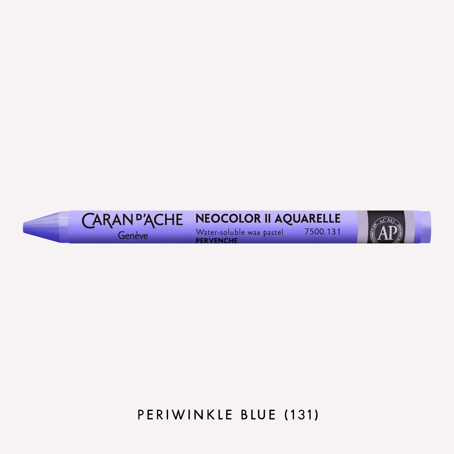 Caran d'Ache Neocolor II Aquarelle water-soluble wax pastel in Periwinkle Blue (131) on a white background. 